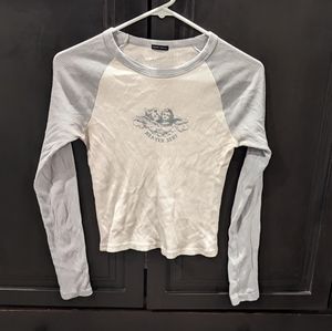 Brandy Melville Heaven Sent Long Sleeve Baby Tee Baseball Raglan Angel Cupid